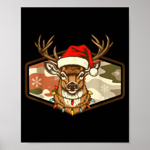 Christmas Deer Hunting Old School Camo, Xmas Hunti Poster