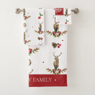 Christmas Deer Idyll Watercolor Bath Towel Set