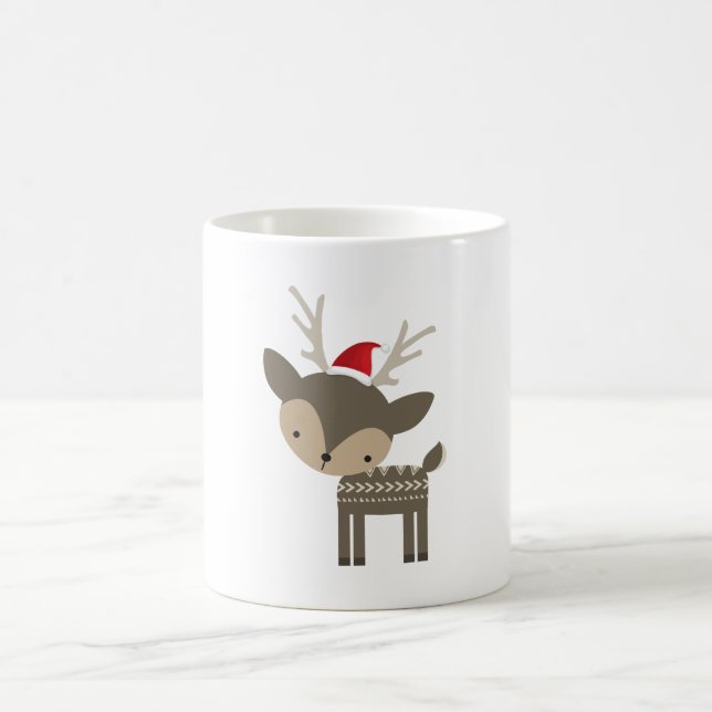Christmas Deer In A Red Santa Hat Retro Hipster Coffee Mug (Center)