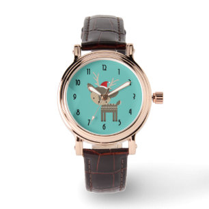Christmas Deer In A Red Santa Hat Retro Hipster Watch