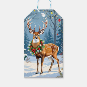 Christmas Deer in Festive Winter Forest  Gift Tags