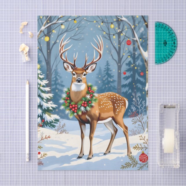 Christmas Deer in Festive Winter Forest  Tissue Paper (Craft)