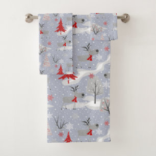 Christmas deer in the forest. bath towel set