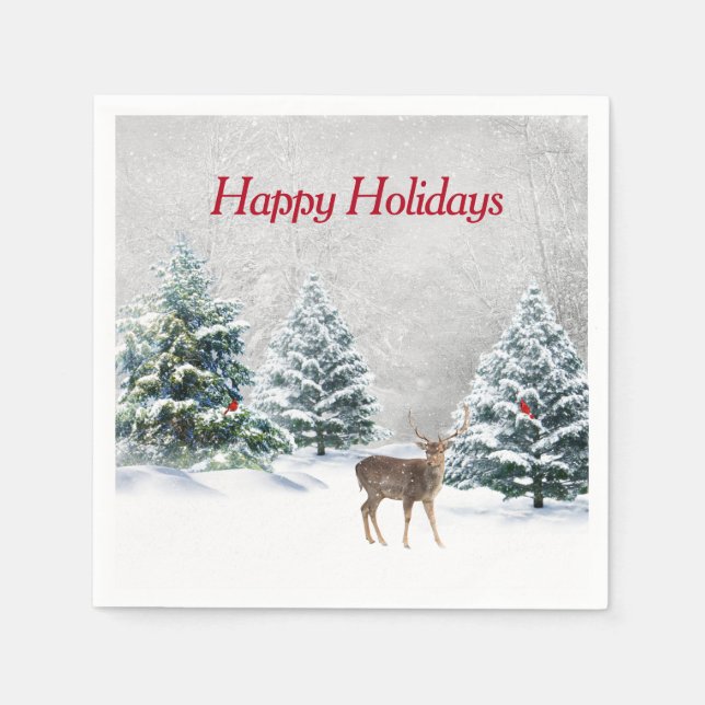Christmas Deer In Winter Woods  Napkin (Front)