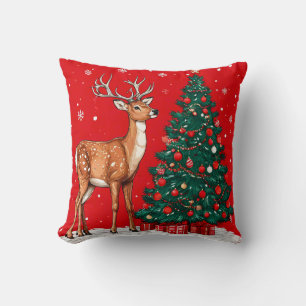 Christmas deer Merry Christmas – Festive Holiday Throw Pillow