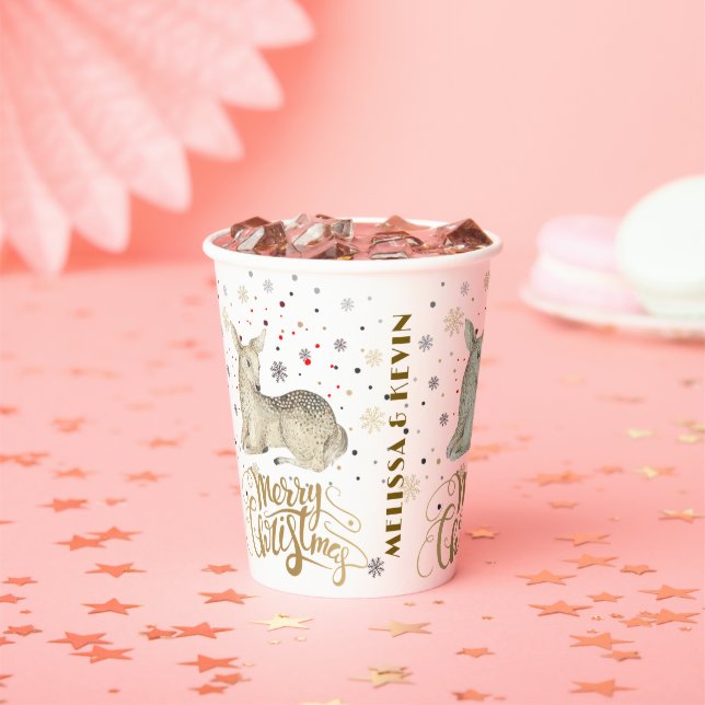 Christmas Deer & Merry Christmas Typography Paper Cups (Insitu)