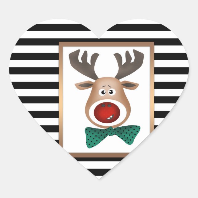 Christmas deer moose card striped black white cele heart sticker (Front)