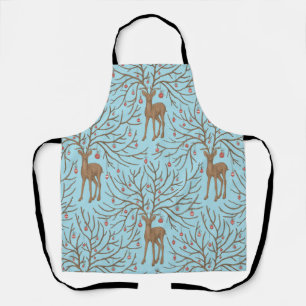 Christmas deer on blue apron