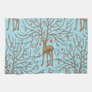 Christmas deer on blue kitchen towel