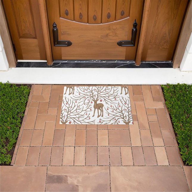 Christmas deer on white doormat (Outdoor)