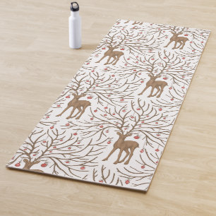 Christmas deer on white yoga mat