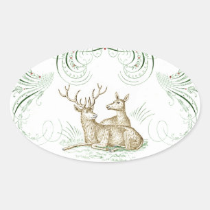 Christmas Deer Oval Sticker