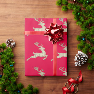 Christmas Deer Pattern Festive Red Wrapping Paper