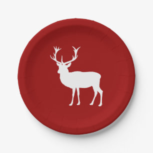 Christmas Deer Red and White Paper Plate