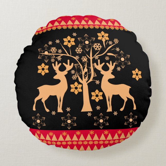 Christmas deer round pillow (Front)