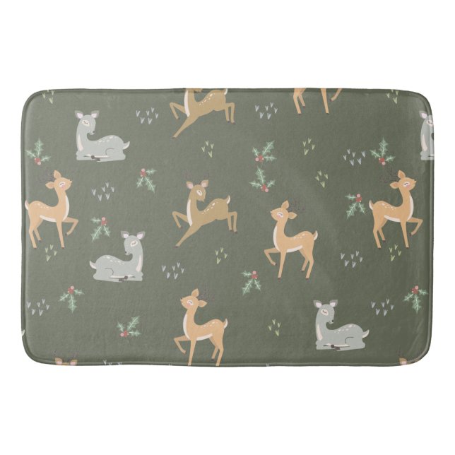 Christmas Deer Seamless Pattern Bath Mat (Front)
