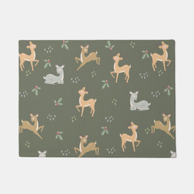 Christmas Deer Seamless Pattern Doormat (Front)