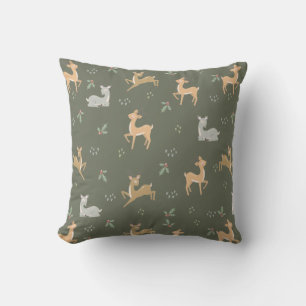 Christmas Deer Seamless Pattern Throw Pillow