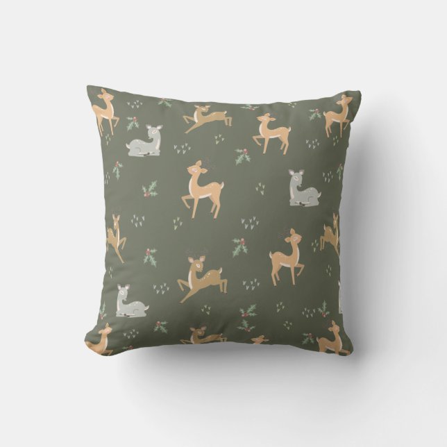Christmas Deer Seamless Pattern Throw Pillow (Front)
