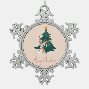Christmas deer snowflake pewter christmas ornament
