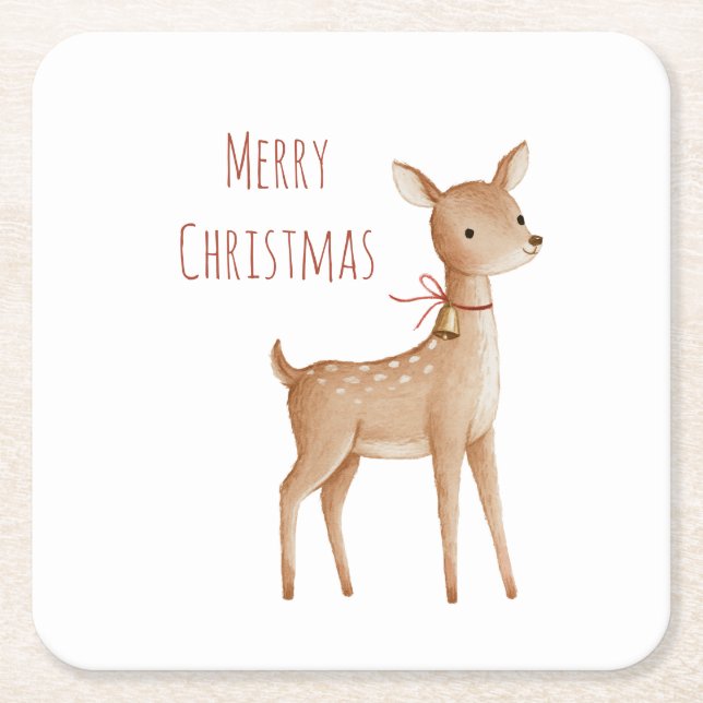 Christmas Deer Square Paper Coaster (Front)