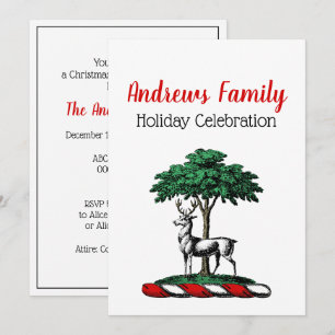 Christmas Deer Stag by Tree Heraldic Crest Emblem Invitation