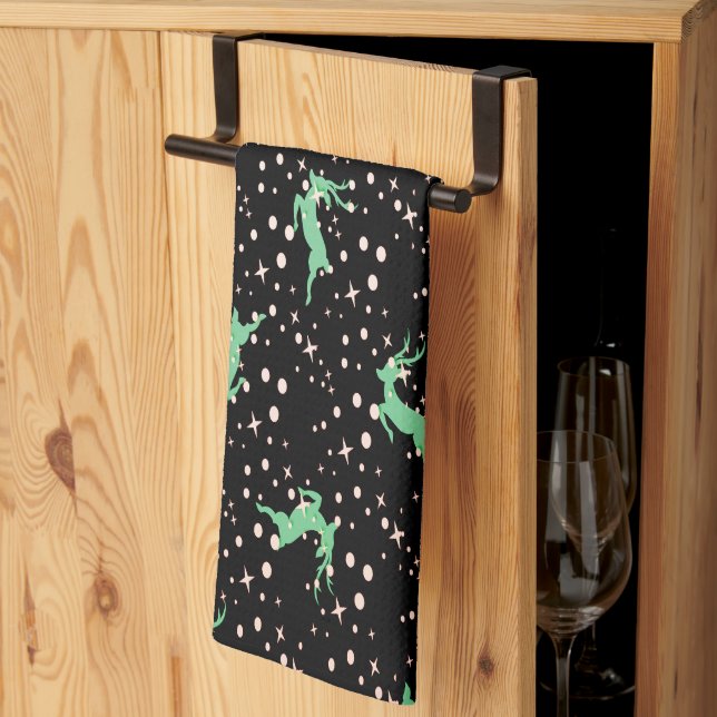 Christmas Deer Star Winter Pattern  Kitchen Towel (Thirds Fold)