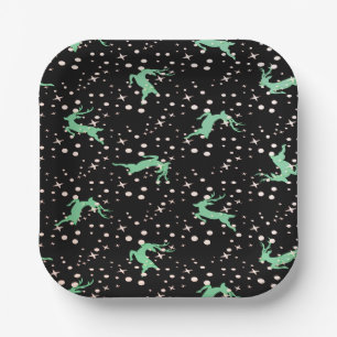 Christmas Deer Star Winter Pattern Paper Plate