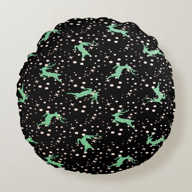 Christmas Deer Star Winter Pattern  Round Pillow (Front)