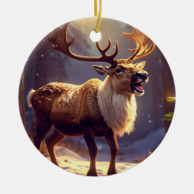 Christmas DEER TO SANTA'S HEART Ceramic Ornament (Front)