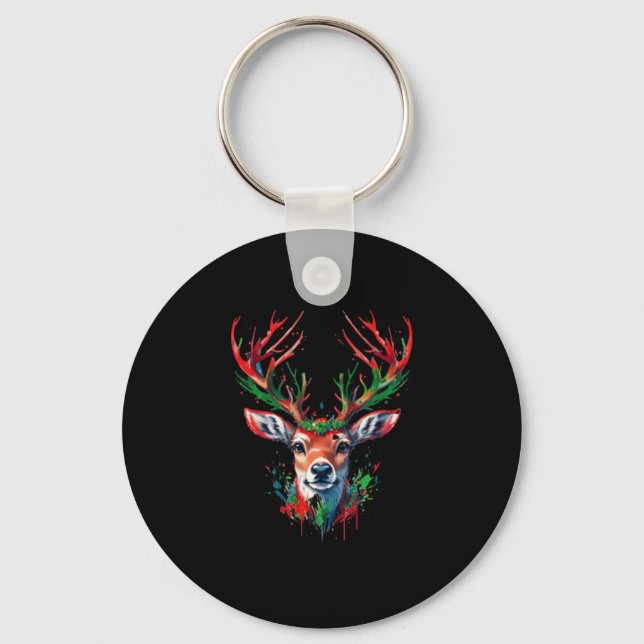 Christmas deer watercolor keychain (Front)