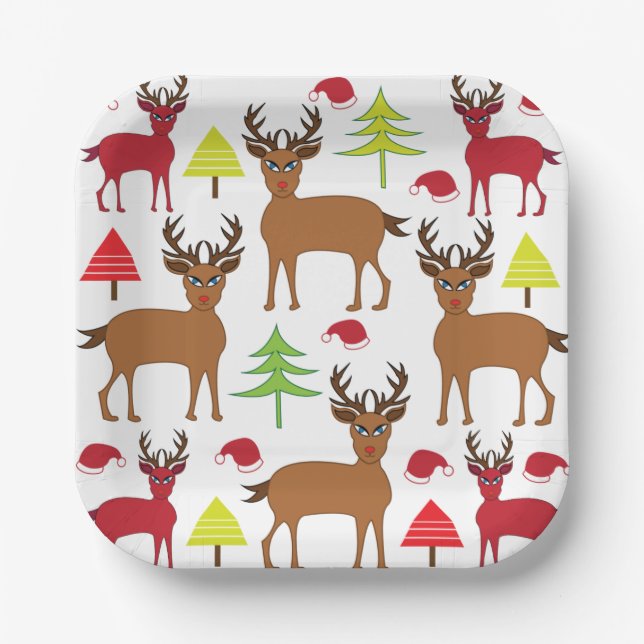 Christmas Deer Winter Holiday  Paper Plate (Front)