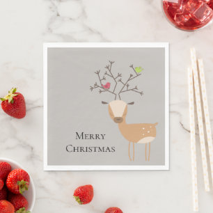 Christmas Deer with Birds Napkin