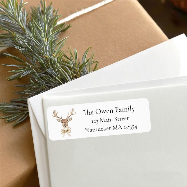 Christmas Deer with Bow Return Address (Christmas deer return address label
)