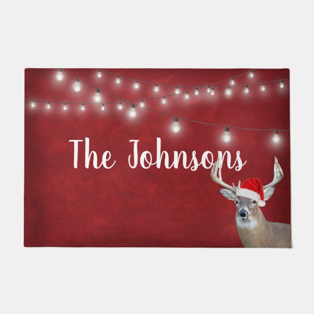 Christmas Deer With Lights and Name Doormat (Front)