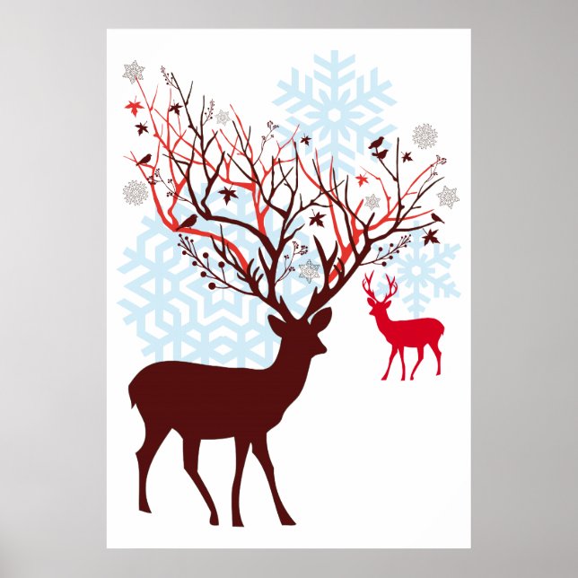 Christmas Deer with tree branch antlers Poster (Front)