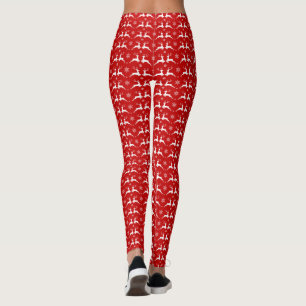 Christmas Deers and Snowflakes Red & White Pattern Leggings