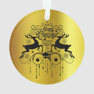 Christmas Deers Black Silhouettes Ornament