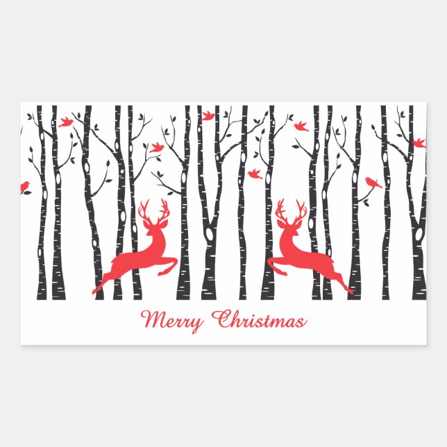 Christmas deers in birch tree forest sticker (Front)