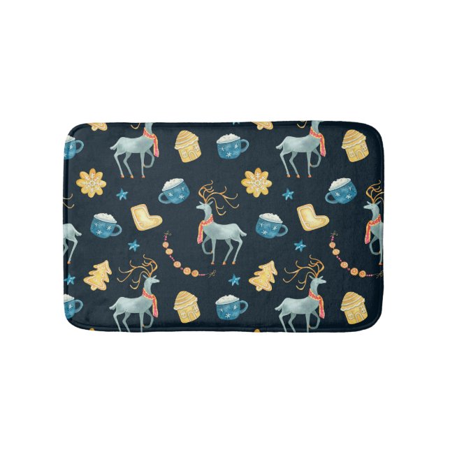 Christmas Deers: Watercolor Seamless Pattern Bath Mat (Front)