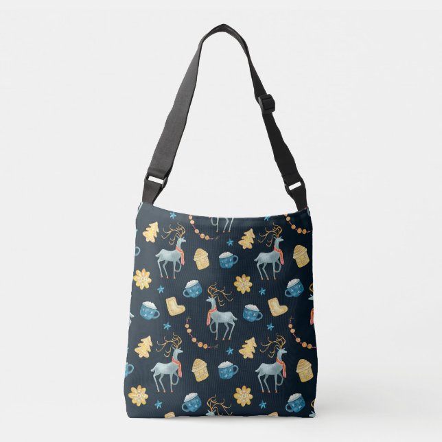 Christmas Deers: Watercolor Seamless Pattern Crossbody Bag (Front)
