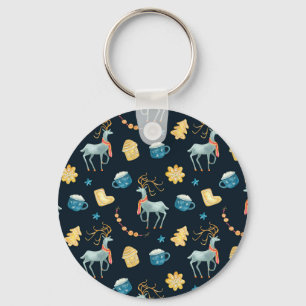 Christmas Deers: Watercolor Seamless Pattern Keychain