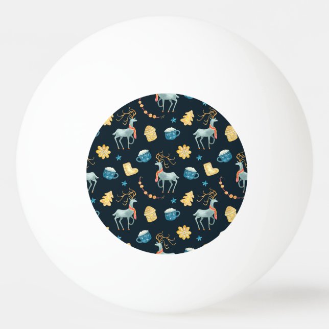Christmas Deers: Watercolor Seamless Pattern Ping Pong Ball (Front)