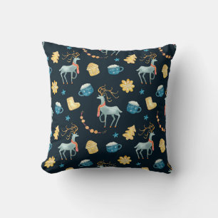 Christmas Deers: Watercolor Seamless Pattern Throw Pillow