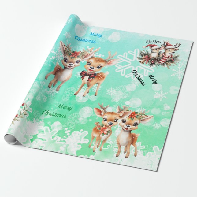 Christmas Deers Wrapping Paper (Unrolled)