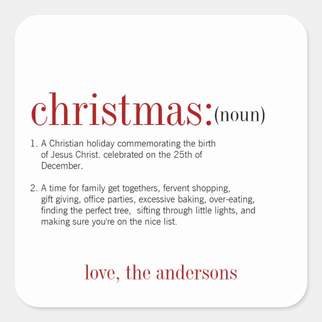 Christmas Definition White Holiday Square Sticker (Front)
