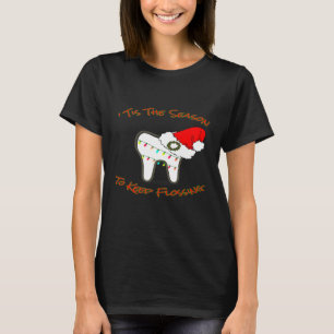 Christmas Dentist Tooth Flossing Santa Hat Jingle T-Shirt