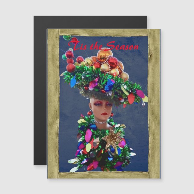 Christmas Derby Hat Colourful Balls Magnetic Card  (Front/Back)