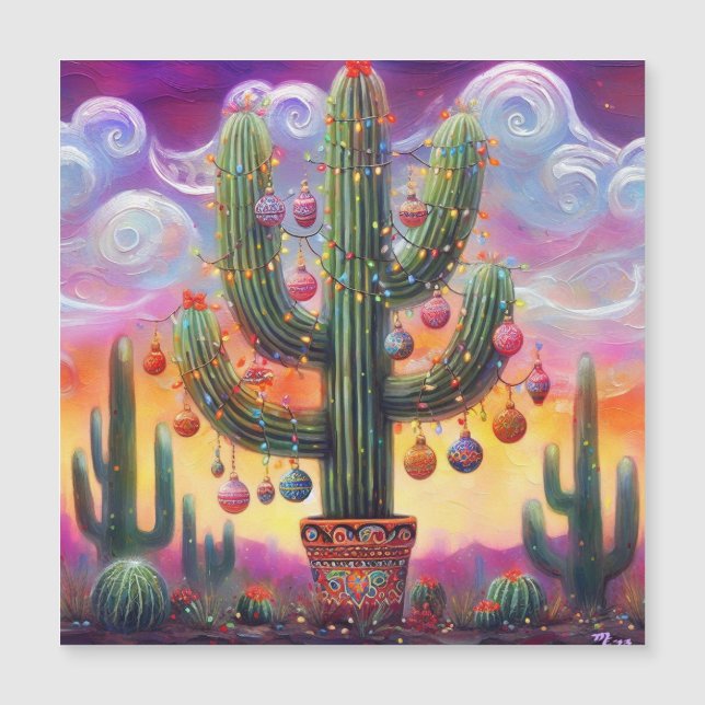 Christmas Desert Saguaro Cactus Magnetic Card (Front)