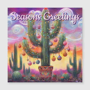 Christmas Desert Saguaro Cactus Magnetic Card